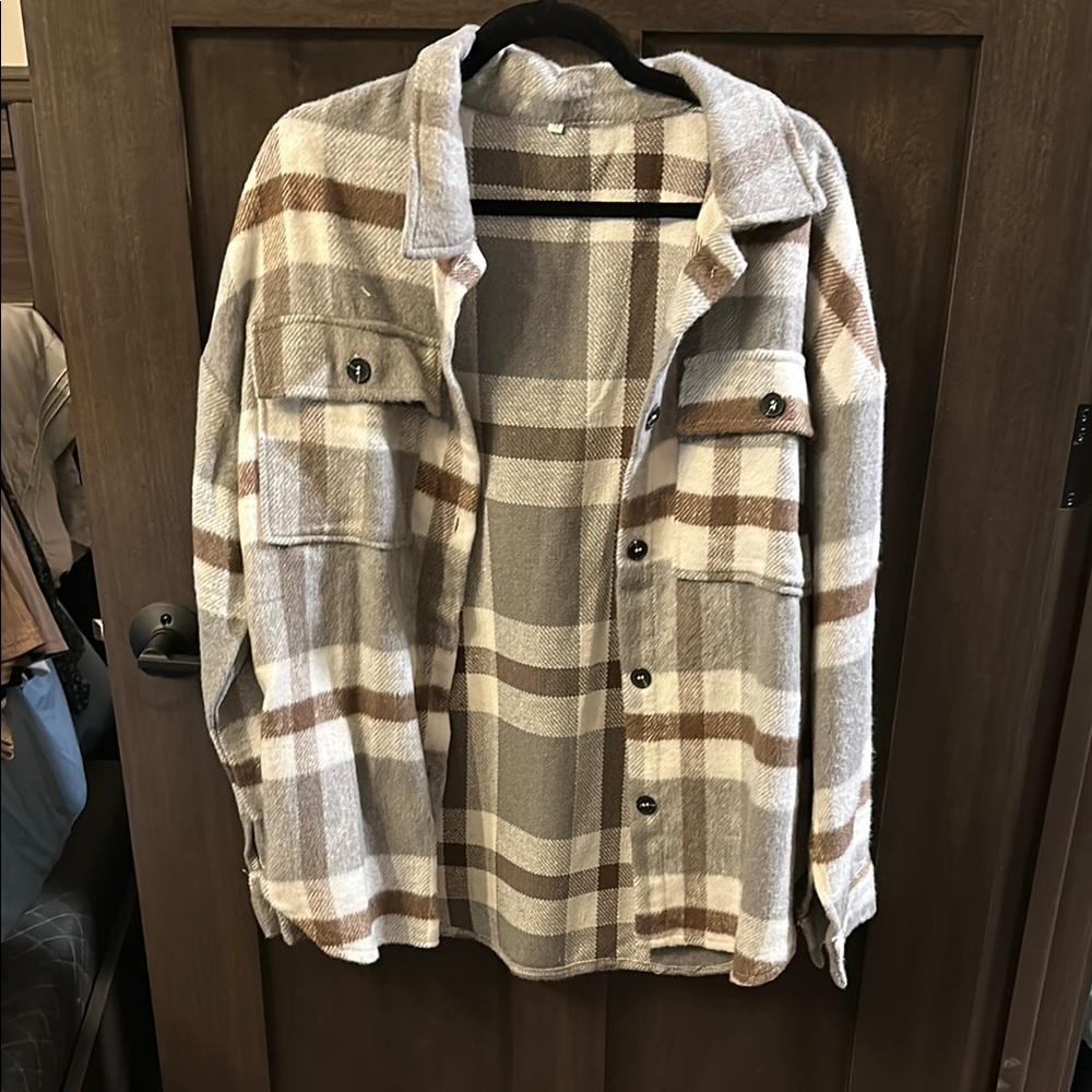 Plaid Men's Jacket in Brown and Cream